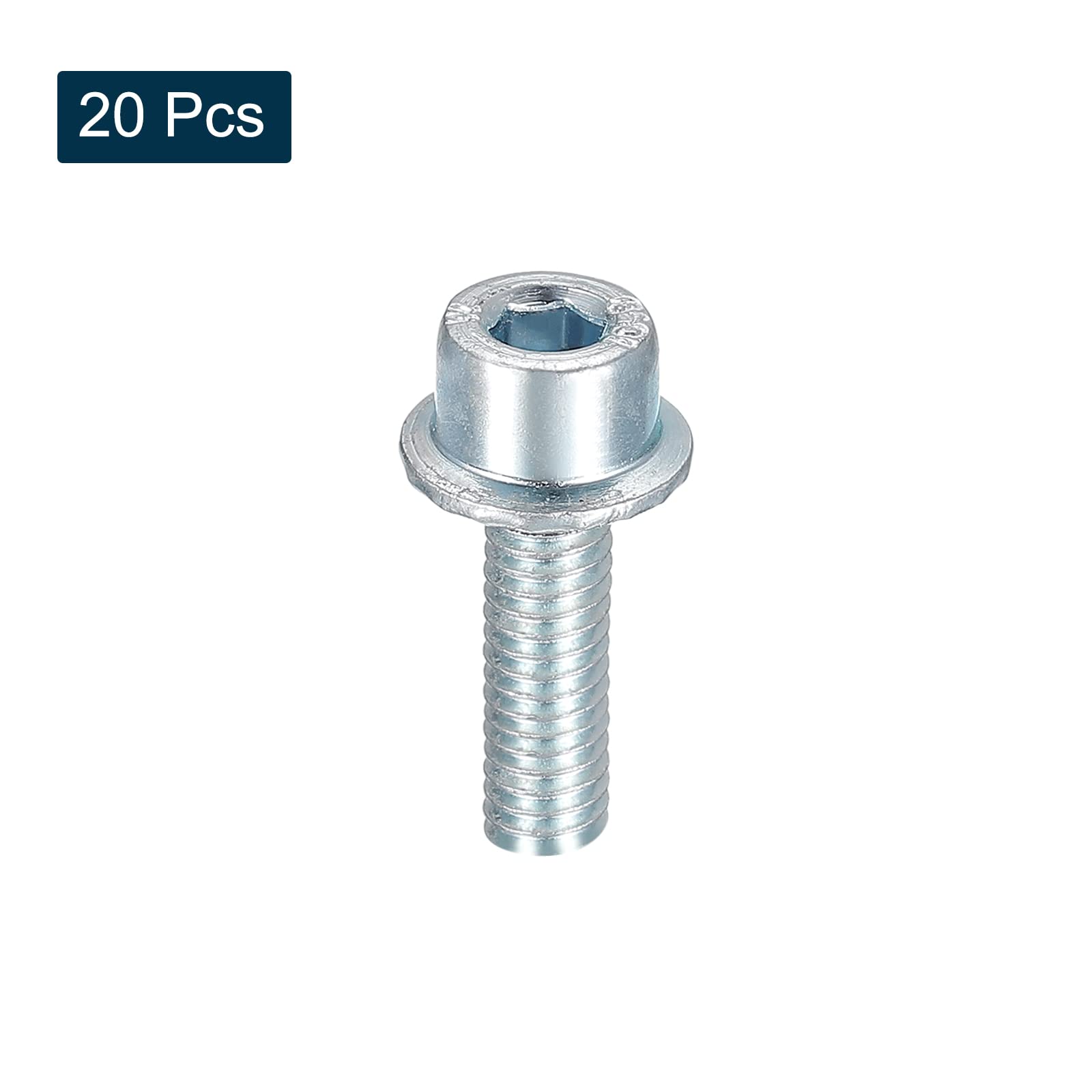 sourcing map Viti a testa cilindrica flangiata M4 x 12 mm, 20 viti a testa esagonale in acciaio al carbonio di grado 8,8, viti a flangia seghettata