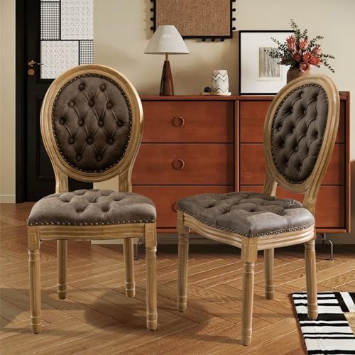 SoarFlash-French-Dining-Chairs-Set-of-4-Vantage-Dining-Chair-with-Round-Back-Farmhouse-Country-PU-Leather-Dining-Chair-for-KitchenBedroomBrown SoarFlash French Dining Chairs Set of 4 Vantage Dining Chair with Round Back Farmhouse Country PU Leather Dining Chair for KitchenBedroomBrown