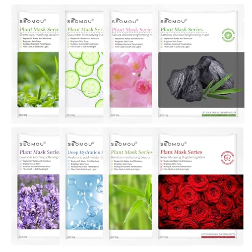8 Pezzi Maschera Viso Coreana Idratante Nutriente, Maschera Viso in Tessuto 8 Fragranze, SkinCare idratante, Maschera Bellezza Viso per Tutti i tipi di Pelle