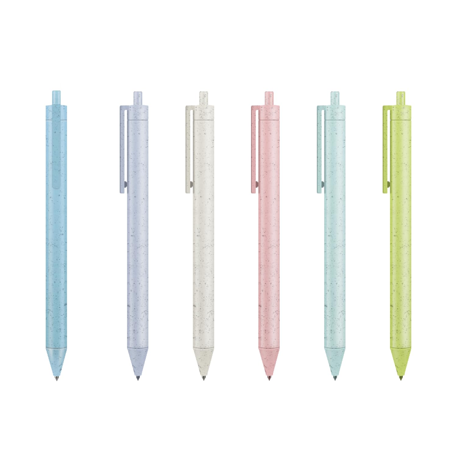 BallPoint Pens Eco-Friendly Wheat Straw Cute Macaron Retractable Ballpoint Pen Set - 6 Pack Black Ink Medium Point