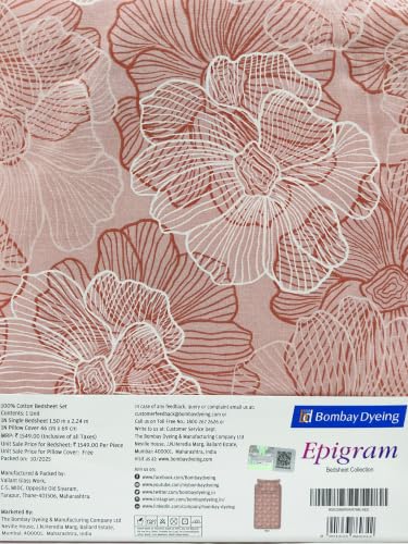 Image of Bombay Dyeing Epigram Printed Single Bed 100% Cotton Bedsheet Collection - (224X150) (F. RED)