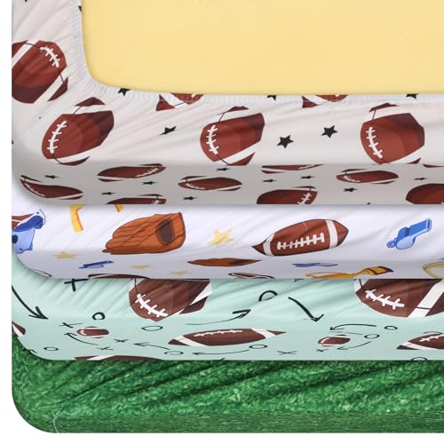Image of Vitalcozy 4 Pcs Football Crib Sheet for Standard Nursery Decor