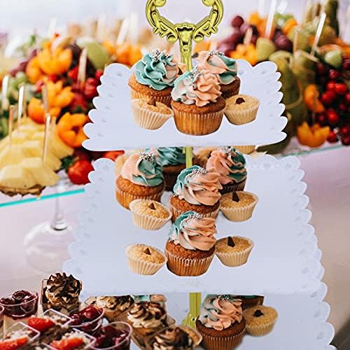 3 Tier Plastic Cake Stand, Reusable Dessert Stand, Pastry Stand for Afternoon Tea Party Wedding Home Decor (White)