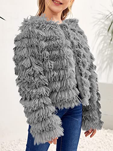 Image of Inorin Girls Open Front Cardigan Faux Fur Coat Warm Fuzzy Trendy Winter Vintage Parka Shaggy Party Outerwear Jackets Tops