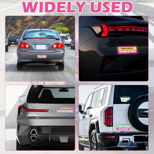 Image of 5Pcs Pink Beginner Magnetic Car Stickers, Beginner Magnet Supplies for Car Student Driver Sign, Lovely New Driver Sticker Supplies Suitable for Keeping a Safe Distance on The Road