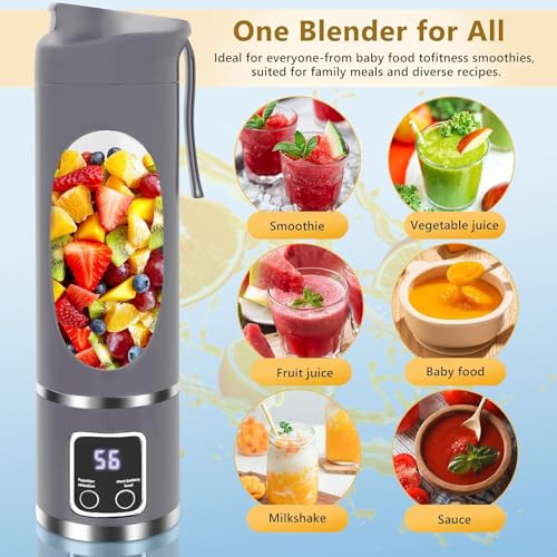 Image of Portable Electric Blender Bottle with Digital Display, Rechargeable Smoothie Maker, USB Juicer Mixer Grinder for Shakes, Juices, Baby Food & Protein Drinks Leakproof & Travel Friendly (Purple)