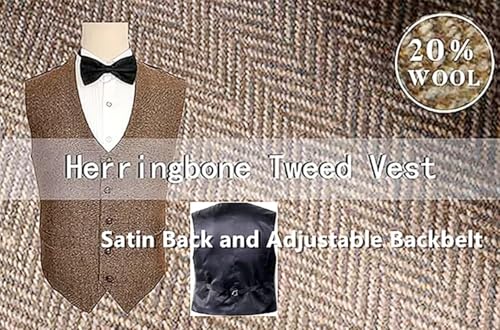 Men's Tweed Vest Herringbone Wool Waistcoat for Wedding Men Vests Formal Groom's Wear Suit Vest3