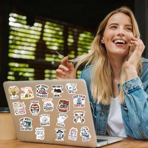 Image of Fun Animal Stickers with Witty Phrase 200 Pcs Playful Animals Sticker Pack, Waterproof Vinyl Stickers for Water Bottles Laptop Scrapbooking Journal Scooter Luggage Skateboard Tumbler Cup Notebook etc