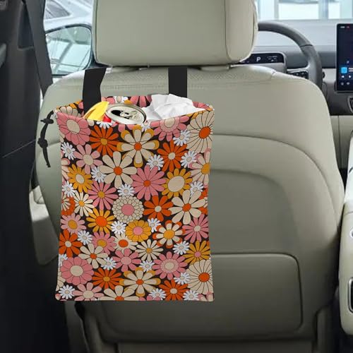 Image of Car Trash Bag Vintage Groovy Flowers Car Garbage Bag Hanging Car Trash Can