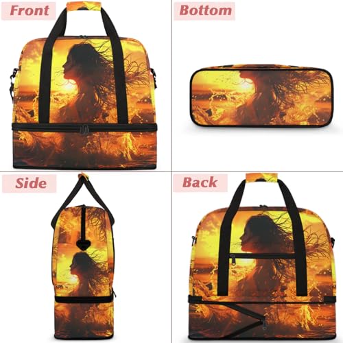 Large Weekender Overnight Bags Woman Ocean Sunset Travel Duffel Bag for Women Men Gym Bag With Shoe Compartment Foldie Travel Tote Bag Carry On Personal Item Bag for Travel Gym Sports3