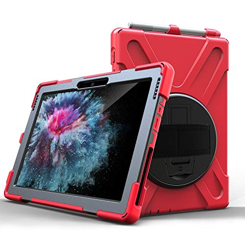 Coque Microsoft Surface Go 10 support 360 rouge antichoc avec dragonne et porte-stylet