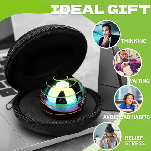 Image of Kinetic Fidget Spinner Desk Toy for Kids Adults, Cool Optical Illusion Gadget Metal Stress Relief Gyro Ball, Easter Egg Stuffer Birthday Party Gift for Age 3-12 5-16 (Rainbow)