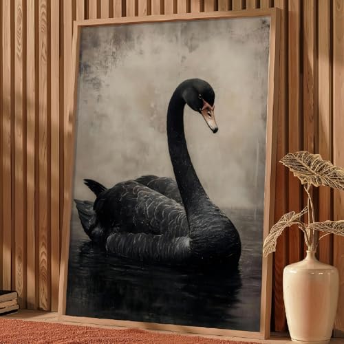 Abstract Swan Wall Art Black Swan Artwork Vintage Bird Painting