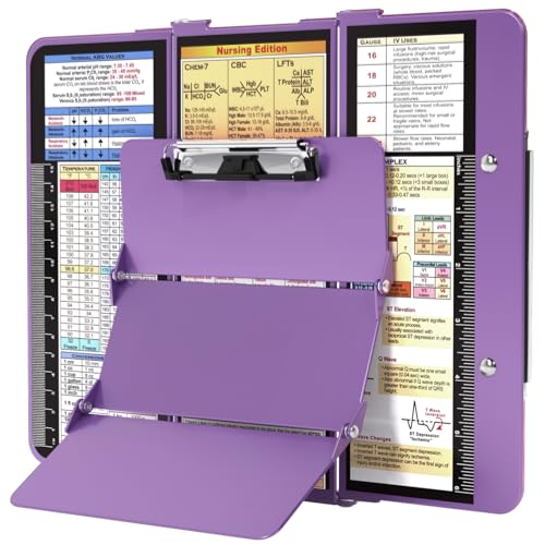 Image of Nursing Clipboard Foldable, Foldable Clipboard w /Nursing Edition Medical Charts, 3 Layers Aluminum, Nurse Clip Board w /Low Profile Clip&Pen Clip for Students, Nurses and Doctors, Purple