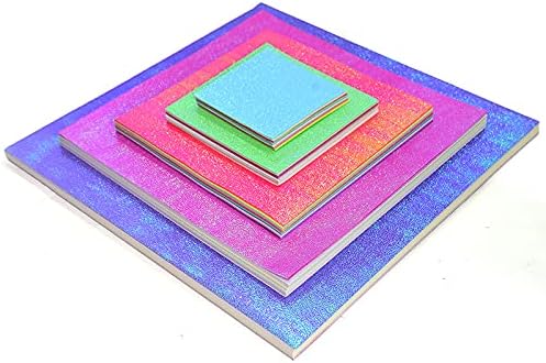 250 hojas de papel de origami brillante, 10 colores, 5 tamaños, papel cuadrado iridiscente, papel de origami, papel de decoración, papel plegable