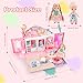 deAO Dollhouse Portable Backpack for Girls Pretend Playhouse with Furniture & Figures 2 in 1 Playhouse Set Birthday Toys for Age 3-6 Year Old Kindergarten Toddlers Preschoolers