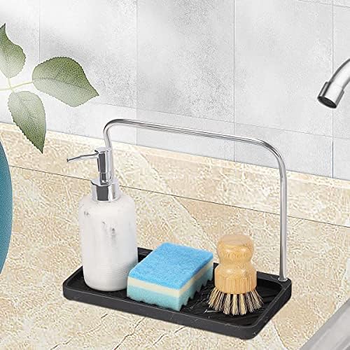 ZCCZ Sink Tidy, Sponge Holder Dishcloth Hanger, Kitchen Sink Caddy Rack Tray Organizer Stand for Sponge, Dish Cloth, Rag, Brush, Scrubber Storage and Organization, Black