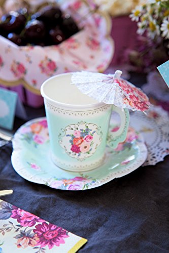 Talking Tables Pack van 12 Mintgroene Vintage Afternoon Tea kopjes en schotel | Echt heerlijk | Wegwerpservies voor… - Afbeelding 4