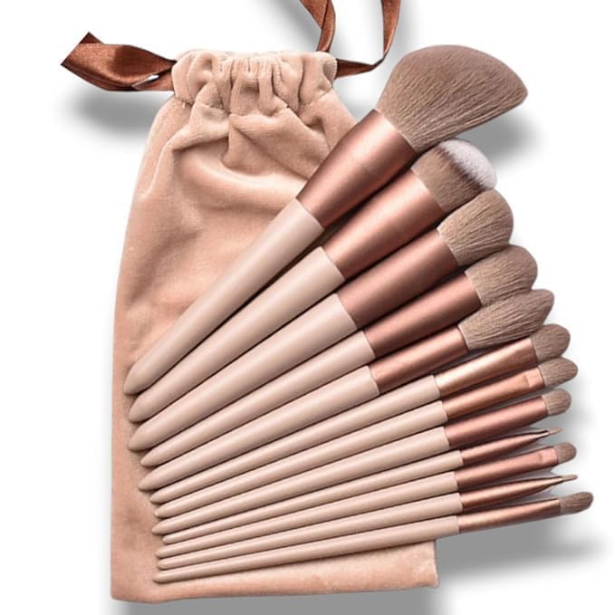 13 Pcs Makeup Brush Set with Travel Pouch Soft Synthetic Bristles Foundation, Powder, Concealer, Eyeshadow, Blush & Highlighter Brushes Professional Makeup Brushes for Beginners & Artists (Peach)-image-49
