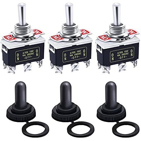 mxuteuk 3Pcs Heavy Duty Rocker Toggle Switch 20A 125V DPDT 3 Position 6 Pin ON/Off/ON Switch with Metal Bat Waterproof Cap, 2 Years Warranty Ten-1322-3mz-B203 Cover