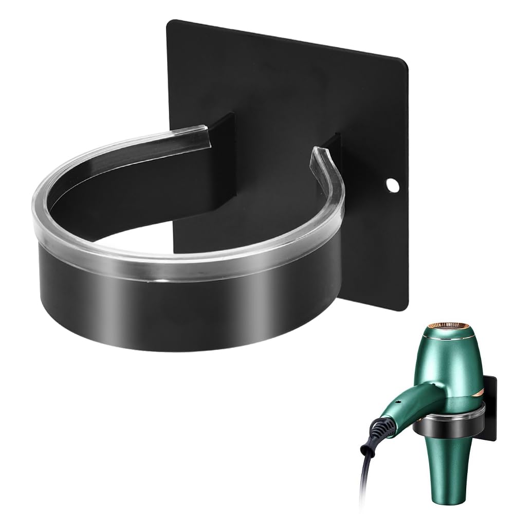 VGECEE Hair Dryer Holder Wall No Drilling Hair Dryer Holder Storage Adhesive Hair Dryer Holder Self-Adhesive Hair Dryer Wall Mount Hair Dryer Holder for Bathroom Barbershop Hotel