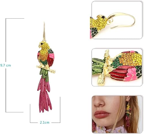 Vista 3 de Parrot Earrings for Women, Cute Bird Parrot Tassel Earrings for Girls, Rainbow Parrot Branch Dangle Earrings Hypoallergenic, Tropical Parrot Animal