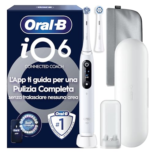 Oral-B iO 6 Spazzolino Elettrico, 2 Testine di Ricambio, Astuccio, Bianco