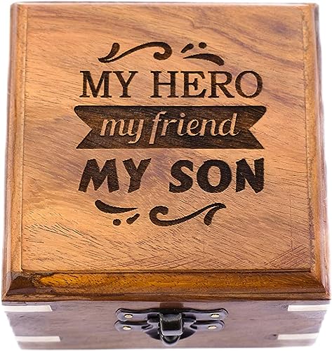 Brújula de latón con caja de madera personalizada para hijo miniatura 7