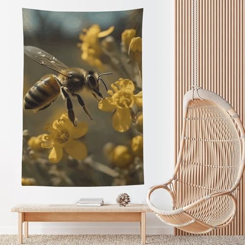 Tapisserie murale abeilles en textile premium doux, décoration vintage haut de gamme