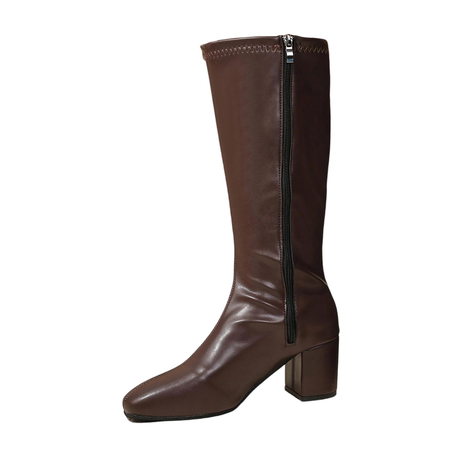 Women Round Toe Long Boots Thick Heel Mid Calf Winter Casual Versatile for Outdoor Leisure