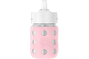 LifeFactory Glass Baby Bottle with Straw Cap - 8oz, Desert Rose