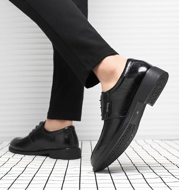Men's Dress Oxfords Shoes Genuine Leather Lace Up Chunky Heel Shoes Comfort Round Toe Non-Slip Formal Casual Shoes for Business Work Dating3