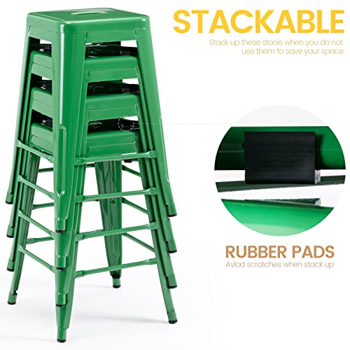 Vogue Furniture Direct 24 Inch Metal Bar Stools, Backless Counter Height Barstools, Indoor Outdoor Stackable Stools With Square Seat, Set Of 4 (Green) #TOP3