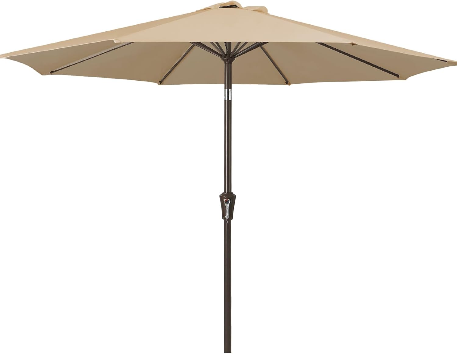 (similar )jearey 9ft outdoor patio umbrella outdoor table umbrella with push button tilt and crank, market umbrella 8 sturdy ribs uv protection waterproof for garden, deck, backyard, pool (deep tan) 9ft deep tan