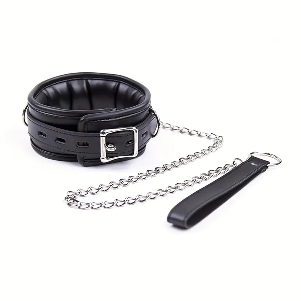 HAZURE 1 collar negro ajustable de piel sintética con juguete de cadena.