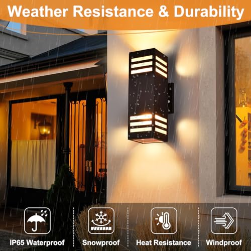 Image of Housen Solutions LED Dusk to Dawn Outdoor Lighting 2 Pack, Up Down Outdoor Wall Lights with Bulbs, IP65 Waterproof Sensor Exterior Light Fixture Wall Sconce for Porch, Bronze