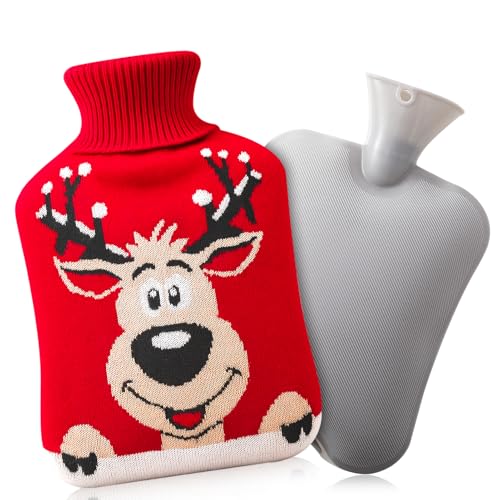 dusaniyali Wärmflasche mit Bezug,2L Wärmeflasche Kinder mit Strickbezug,Wärmflasche Tier PVC Hot Water Bottle für Erwachsene Kinder Weihnachten...