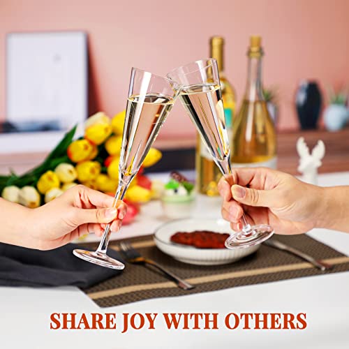 Roraem Champagne Flutes - Hand Blown Champagne Glasses Set Of 2 Crystal V Shape Champagne Flutes Glass Pair Modern Wine Flutes For Wedding Party 5Oz #TOP4