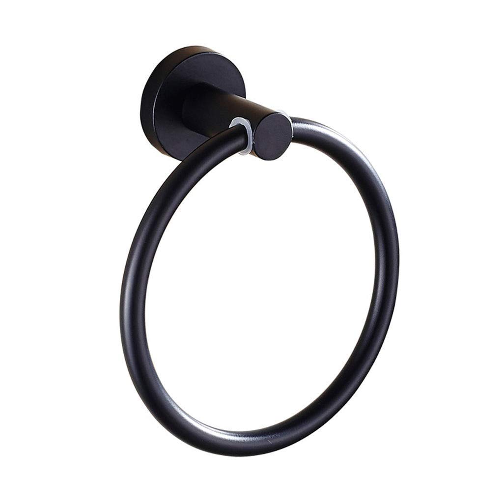 Portasciugamani Rotondo Nordico Anello portasciugamani Bagno dell'hotel Ciondolo portasciugamani in Acciaio Inossidabile Creativo Multifunzione 16 cm, Nero
