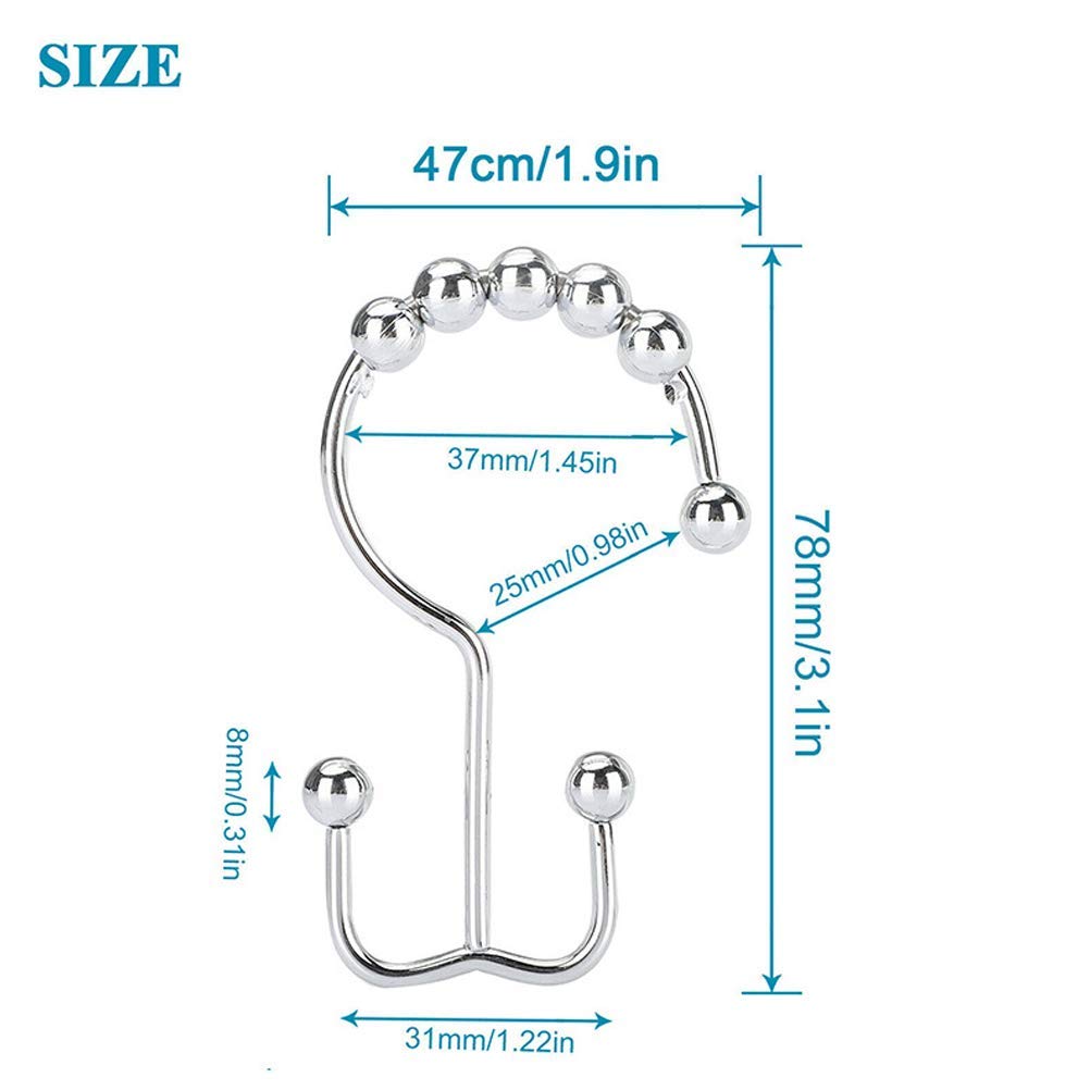 12pcs Dual-Side Sliding Shower Rings Drape Hanger Rings Stainless Steel Iron Rings for Shower Curtain