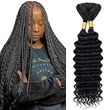 Goulus Deep Wave Bulk Human Hair For Braiding 100% Unprocessed Brazilian Virgin Human Hair Extensions Two Bundles Micro Braiding Human Hair 100g No Weft(24inch, Natural Black)