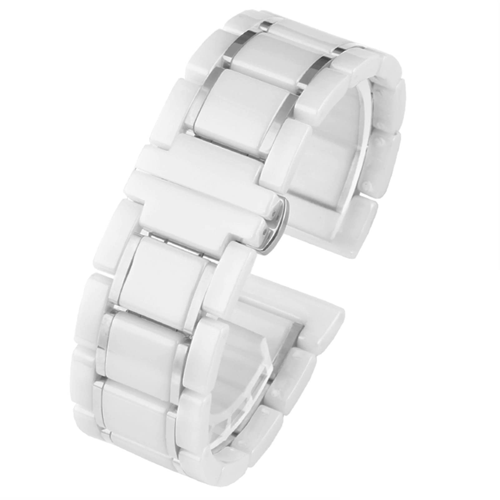 AEMALL Ceramic stainless steel strap 20mm 22mm 16mm 18mm quick release watchbands (Color : White X silver, Size : 20mm)