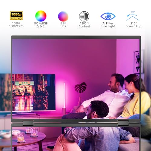 Image of Portable Monitor Dual 15.6 Inch 1080P Dual Stacked Foldable Screen Monitor, USB-C HDMI Travel Monitor for Laptop Mac Windows, Screen Extender with Kickstand, VESA Mountable