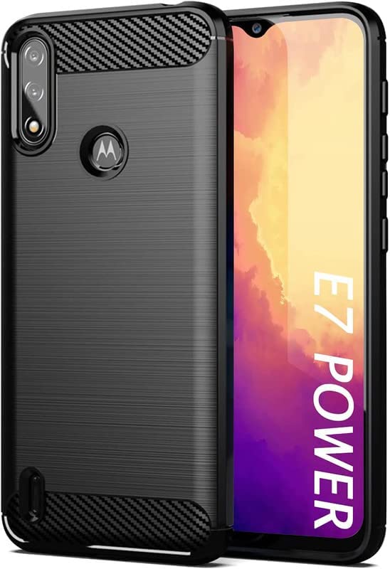 Image of Hybrid Carbon Fiber Back Case for Moto E7 Power (Black)