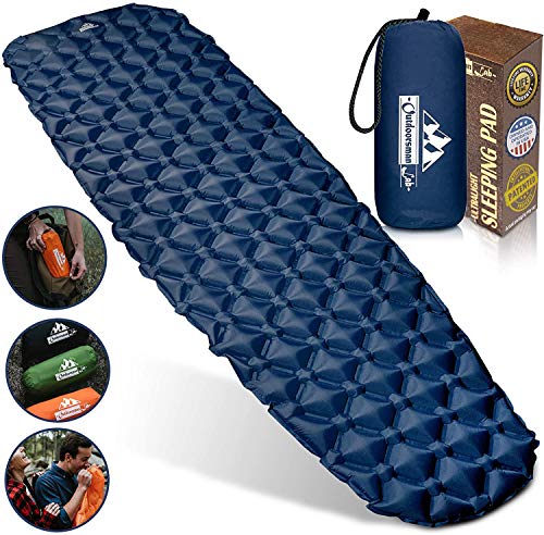 OutdoorsmanLab Ultralight Sleeping Pad - Ultra-Compact for Backpacking, Camping, Travel w Air-Support Cells