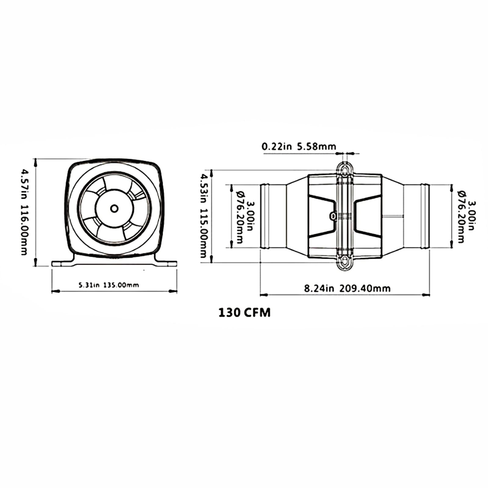 HERCHR Ventilador Extractor De 12 V CC, Conector De Manguera De 76 Mm/3 Pulgadas, Soplador De Aire De Sentina Marina, Ventilador De Ventilación Fuerte para Caravana De Yates