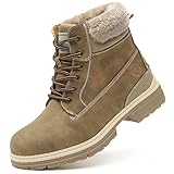 Hiking Winter Snow Womens Boots - Work Outdoor Non-Slip Backpacking Waterproof Shoes Booties Ankle YJW19-Khaki-8