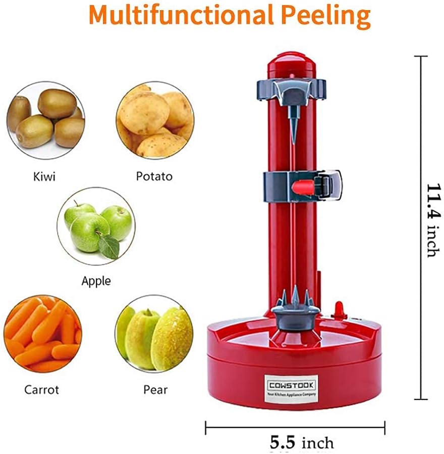 Electric Potato Peeler Automatic Apple Rotato + 18 Replaceable Blades Electric Fruits Vegetables Peeler,COWSTOOK(Red): Home & Kitchen