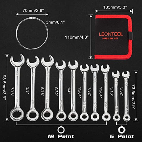 Leontool Mini Wrench Set Sae 10 Pcs 5/32" To 7/16" Open End And Box End Ignition Wrench Set With Key Ring, Spanner Wrench Set With Portable Storage Pouches #TOP5