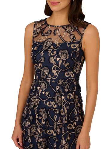 Image of Adrianna Papell Women's Embroidered Midi Dress, 10, Navy /Rosegold